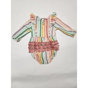 Ruffle Butts 12-18 Months Girl Romper Bubble Rainbow Ruffles Long Sleeve
